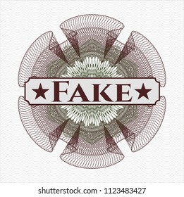 Green and Red rosette or money style emblem with text Fake inside