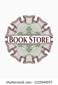 Green and Red rosette, money style emblem with text Book Store inside