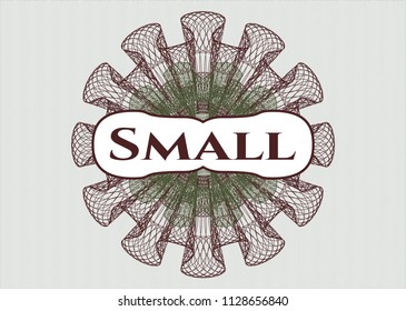 Green and Red rosette or money style emblem with text Small inside