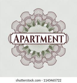 Green and Red rosette (money style emblem) with text Apartment inside