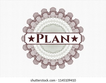 Green and Red rosette or money style emblem with text Plan inside