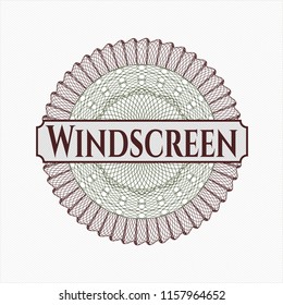 Green and Red rosette or money style emblem with text Windscreen inside