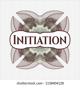 Green and Red rosette (money style emblem) with text Initiation inside