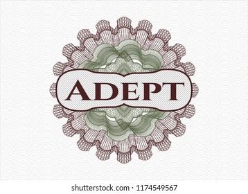 Green and Red rosette or money style emblem with text Adept inside