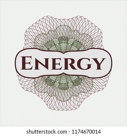 Green and Red rosette or money style emblem with text Energy inside