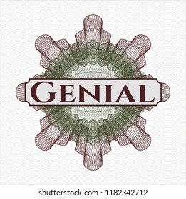 Green and Red rosette or money style emblem with text Genial inside