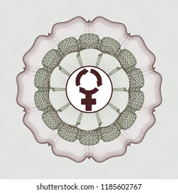 Green and Red rosette or money style emblem with women cycle icon inside
