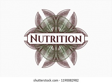 Green and Red rosette (money style emblem) with text Nutrition inside