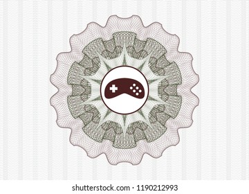 Green and Red rosette or money style emblem with video game icon inside