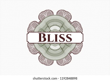 Green and Red rosette (money style emblem) with text Bliss inside