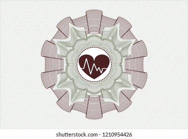 Green and Red rosette (money style emblem) with heart with electrocardiogram icon inside