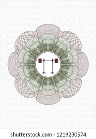 Green and Red rosette (money style emblem) with barbell on rack icon inside