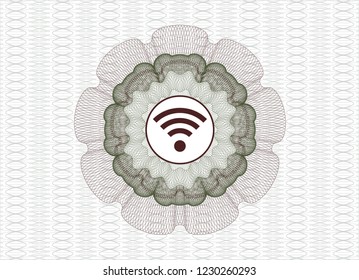 Green and Red rosette (money style emblem) with wifi signal icon inside