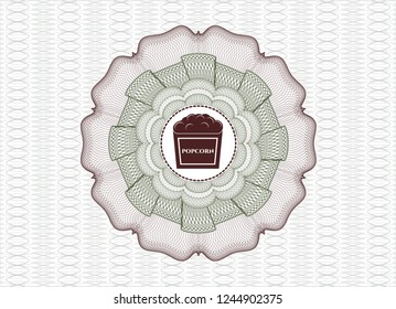 Green and Red rosette (money style emblem) with popcorn icon inside
