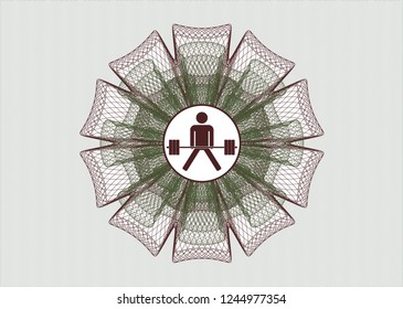 Green and Red rosette (money style emblem) with sumo deadlift icon inside