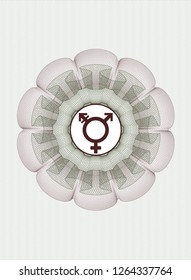 Green and Red rosette or money style emblem with transgender icon inside