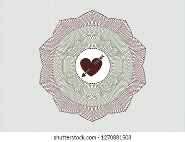 Green and Red rosette or money style emblem with heart with arrow icon inside