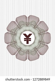 Green and Red rosette (money style emblem) with yuan icon inside