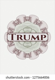 Green and Red rosette or money style emblem with text Trump inside