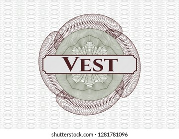 Green and Red rosette or money style emblem with text Vest inside