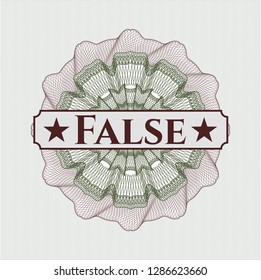 Green and Red rosette (money style emblem) with text False inside