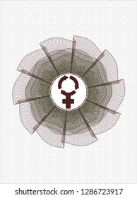 Green and Red rosette or money style emblem with women cycle icon inside