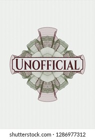 Green and Red rosette or money style emblem with text Unofficial inside