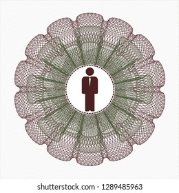 Green and Red rosette or money style emblem with businessman icon inside