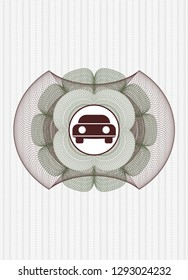 Green and Red rosette (money style emblem) with car seen from front icon inside
