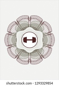 Green and Red rosette (money style emblem) with big dumbbell icon inside