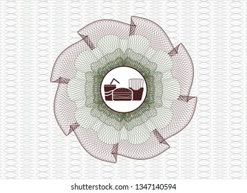 Green and Red rosette or money style emblem with fast food icon inside