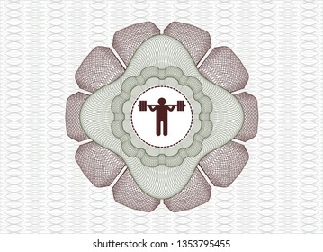 Green and Red rosette or money style emblem with squat icon inside