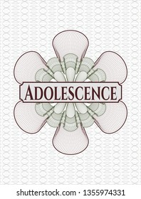 Green and Red rosette or money style emblem with text Adolescence inside