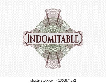 Green and Red rosette or money style emblem with text Indomitable inside