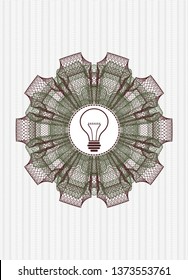 Green and Red rosette or money style emblem with idea icon inside