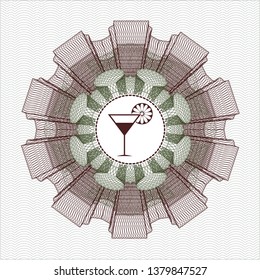 Green and Red rosette or money style emblem with cocktail glass icon inside