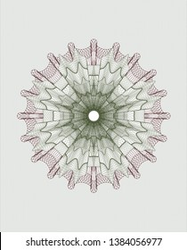 Green and Red rosette or money style emblem. Vector Illustration. Detailed.