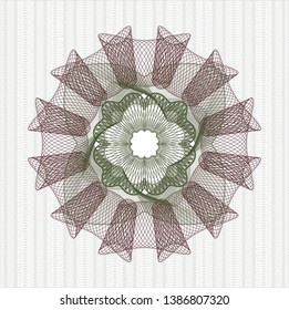 Green and Red rosette or money style emblem. Vector Illustration. Detailed.