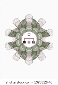 Green and Red rosette or money style emblem with flowchart icon inside