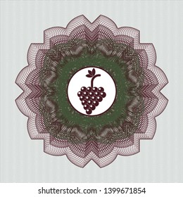 Green and Red rosette (money style emblem) with bunch of grapes icon inside