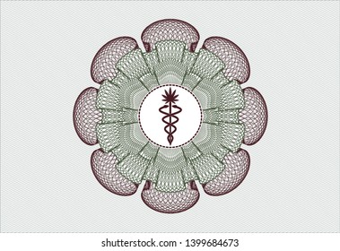 Green and Red rosette or money style emblem with medical marijuana icon inside