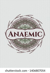 Green and Red rosette or money style emblem with text Anaemic inside