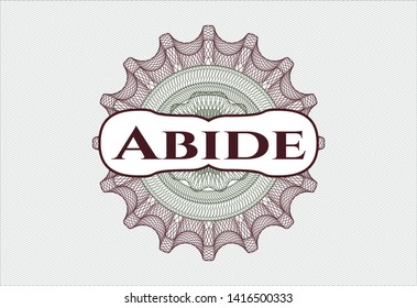 Green and Red rosette or money style emblem with text Abide inside