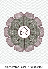 Green and Red rosette (money style emblem) with envelope icon inside