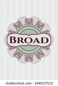 Green and Red rosette or money style emblem with text Broad inside
