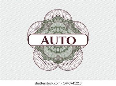 Green and Red rosette or money style emblem with text Auto inside