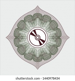 Green and Red rosette or money style emblem with CD or DVD disc icon inside