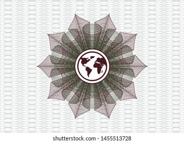 Green and Red rosette or money style emblem with earth icon inside