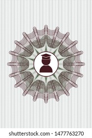 Green and Red rosette or money style emblem with graduation icon inside