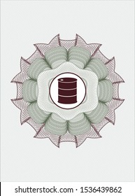 Green and Red rosette or money style emblem with barrel icon inside